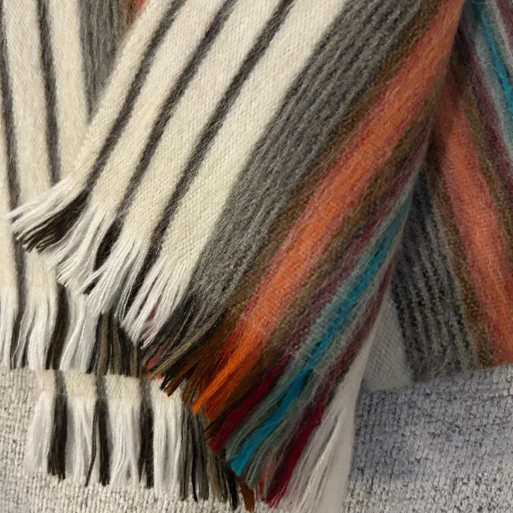 SHUPACA Cream Multicolored Soft Striped Scarf fringe